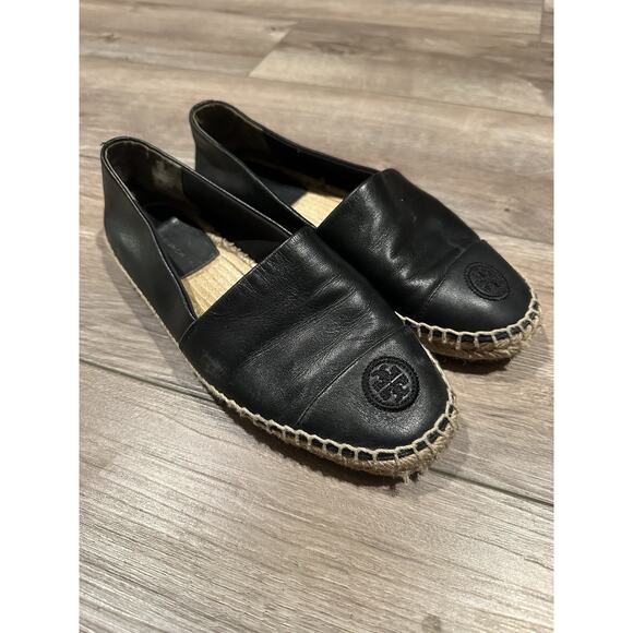 Tory Burch Black Leather Espadrille Size 7M - READ DESCRIPTION - Picture 1 of 13